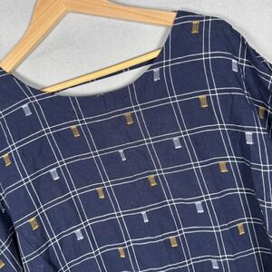Caslon Dress Coastal Scandi Lagenlook Navy Blue Grid Pattern